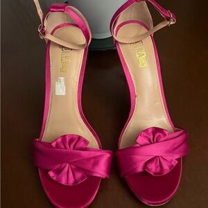 Brash Pink Satin Heels with Stiletto and Ankle Strap